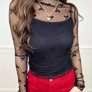 Bow Black Mesh Top